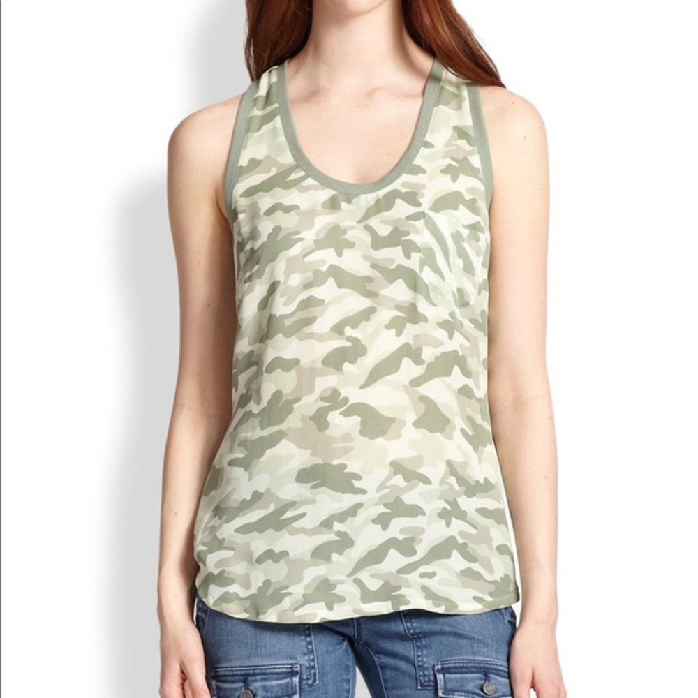 Joie Alicia olive silk camo racerback top